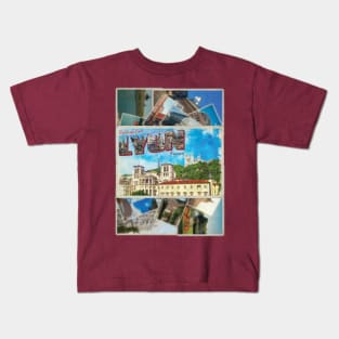 Greetings from Lyon in France Vintage style retro souvenir Kids T-Shirt